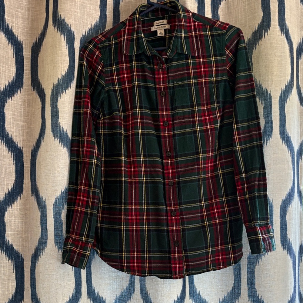 L.L. Bean Green and Red Plaid Button-Down Shirt
